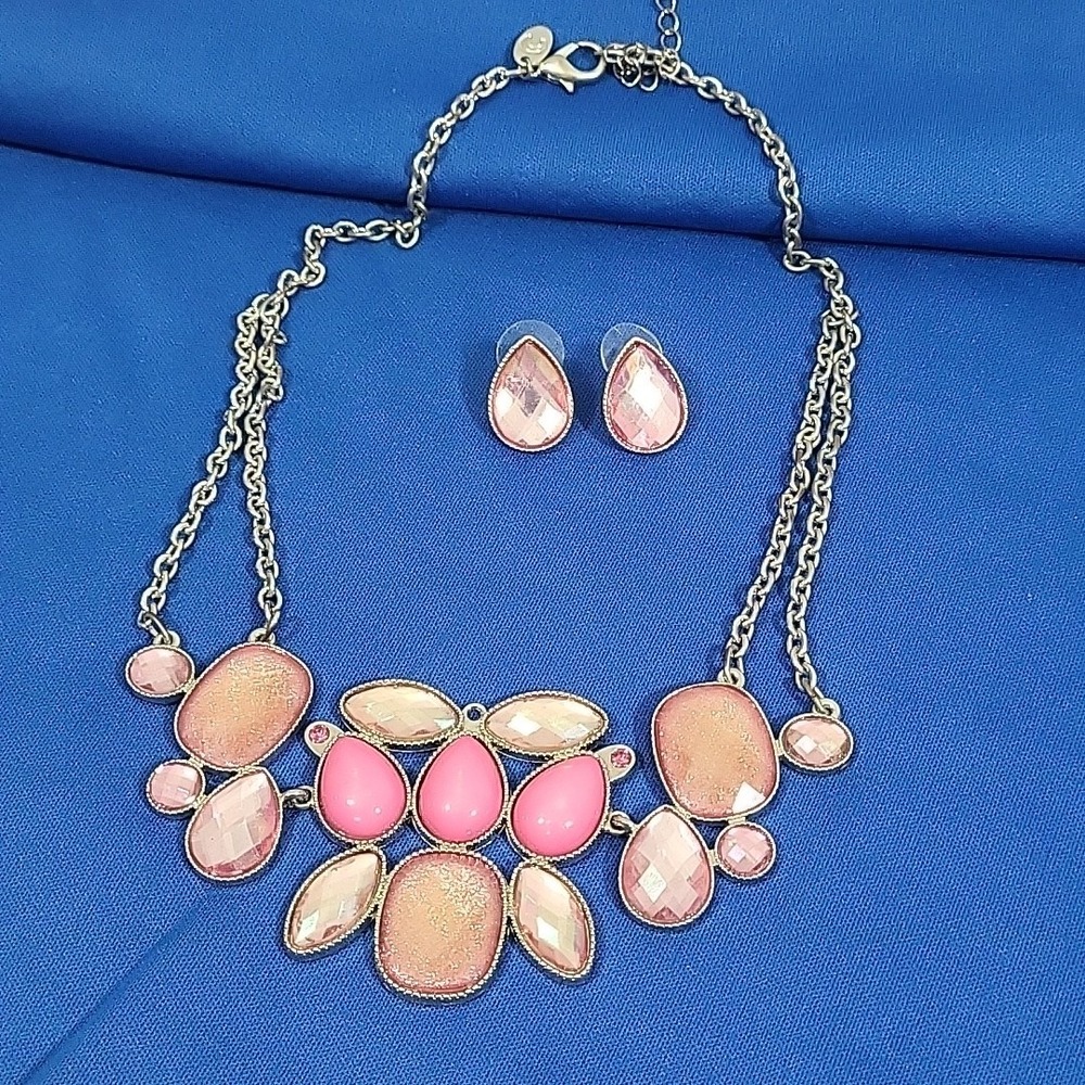 Charming Charlie Necklace Earring Set Pink Rhinestone Teardrop Barbiecore